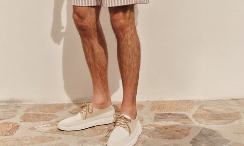 man wearing rothys x fair harbor boat shoe
