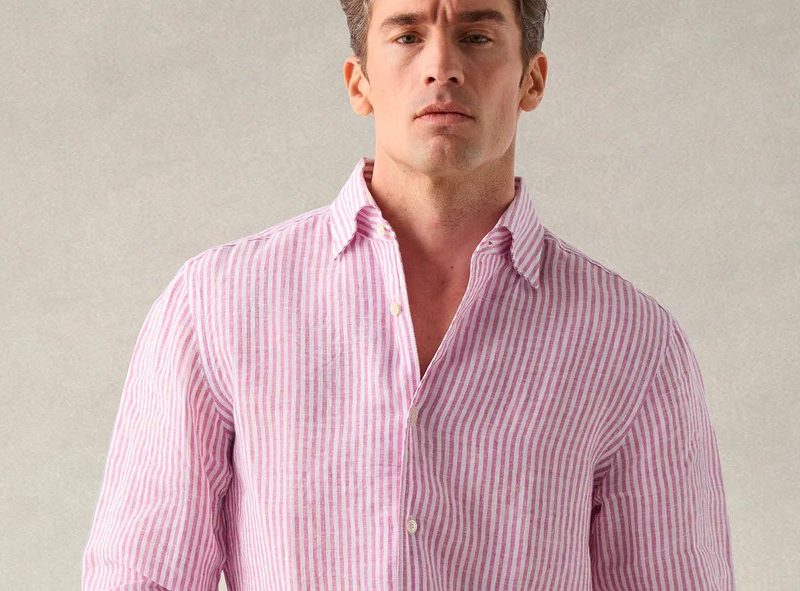 Robert Talbott pink stripe linen