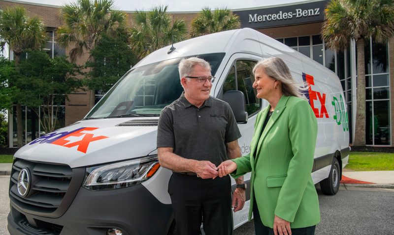 South Carolina Mercedes representative turns over the eSprinter to Fed EX.