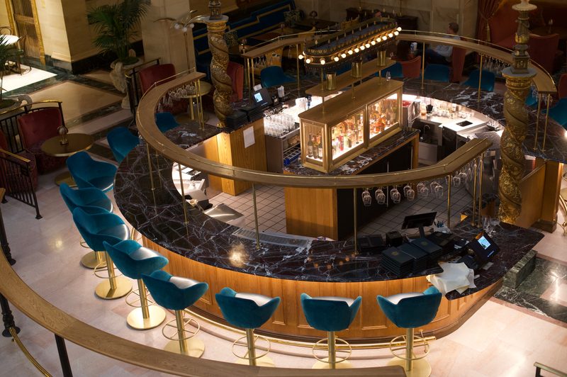 The lobby bar at the Davenport Historical Hotel