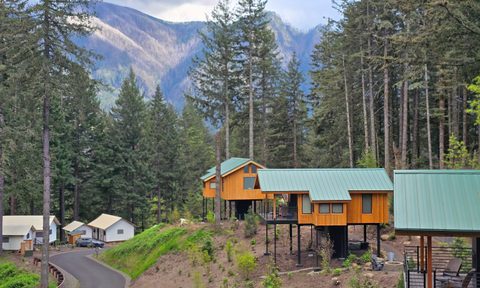 Skamania treehouse picture from another unit with mountains and trees