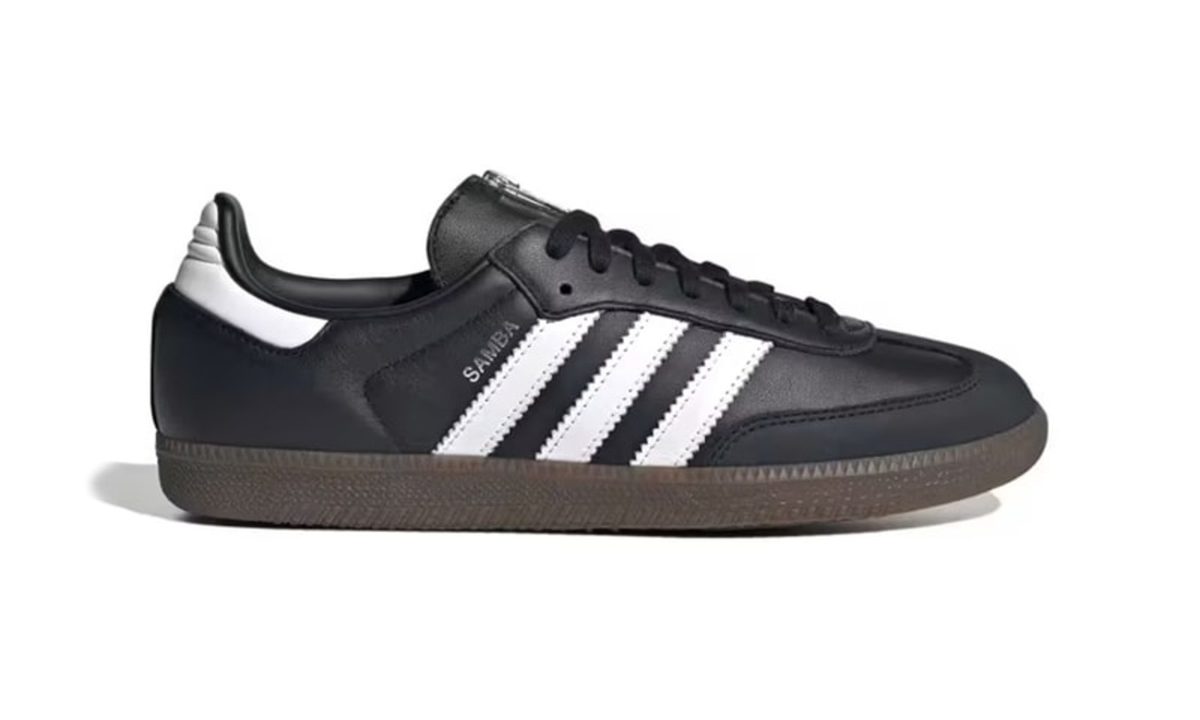 side photo of black adidas samba sneaker