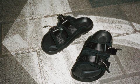 black maharishi birkenstock sandal on street