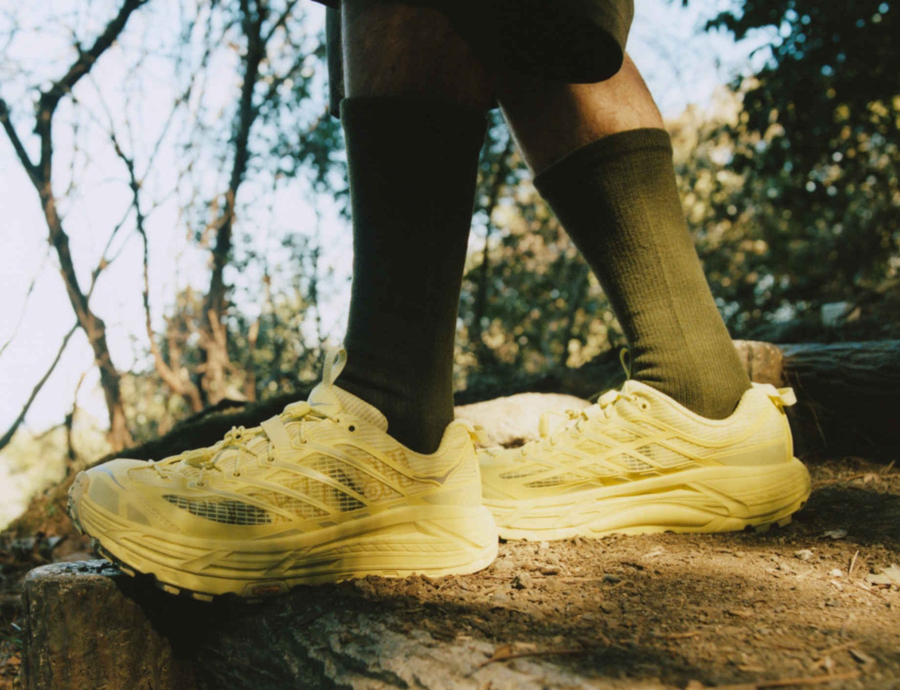 man wearing hoka sneakers