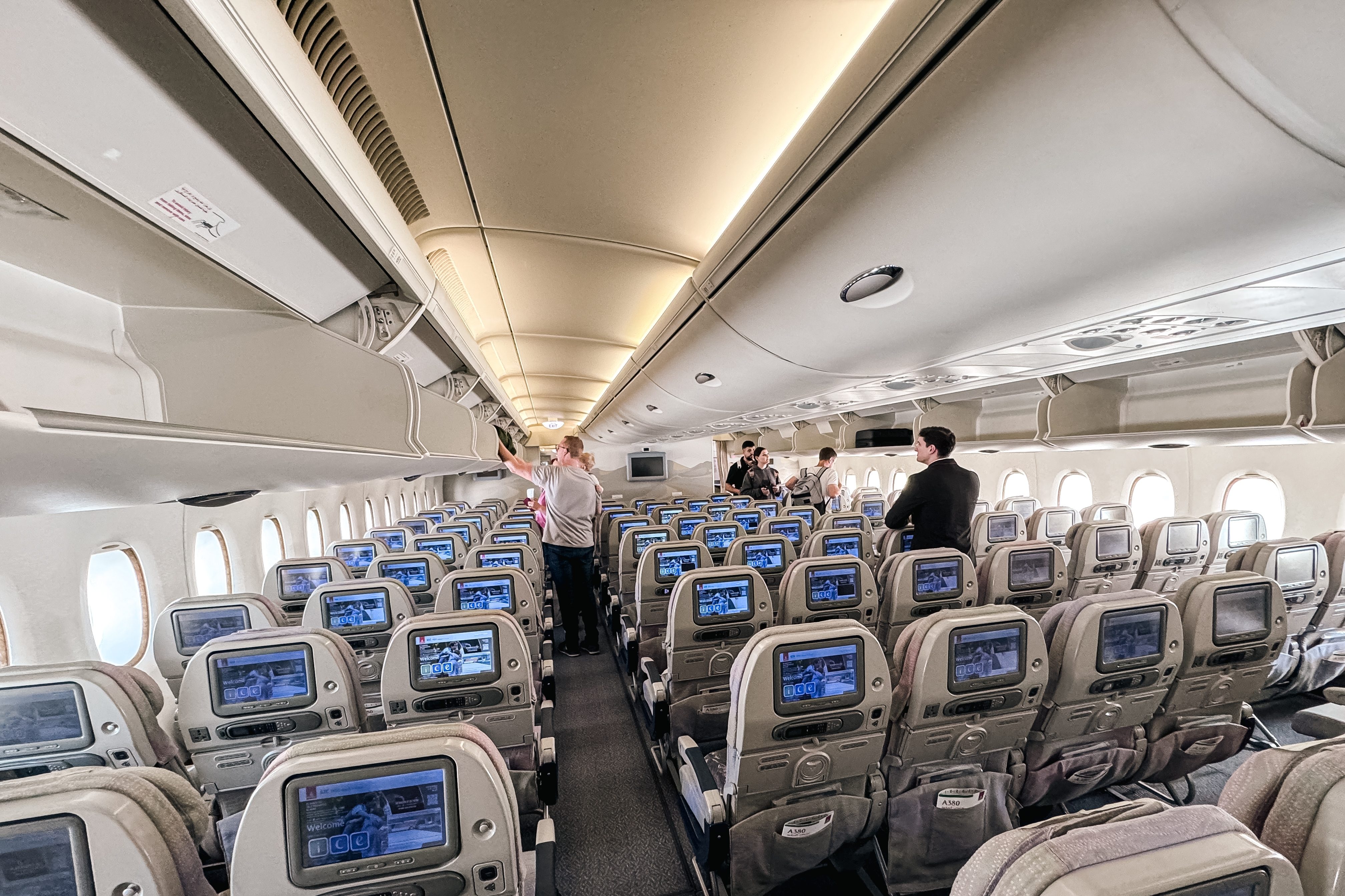 The interior of the Emirates A380 Airplane