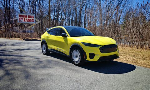 Front 3/4 View of a Mustang Mach E in yellow