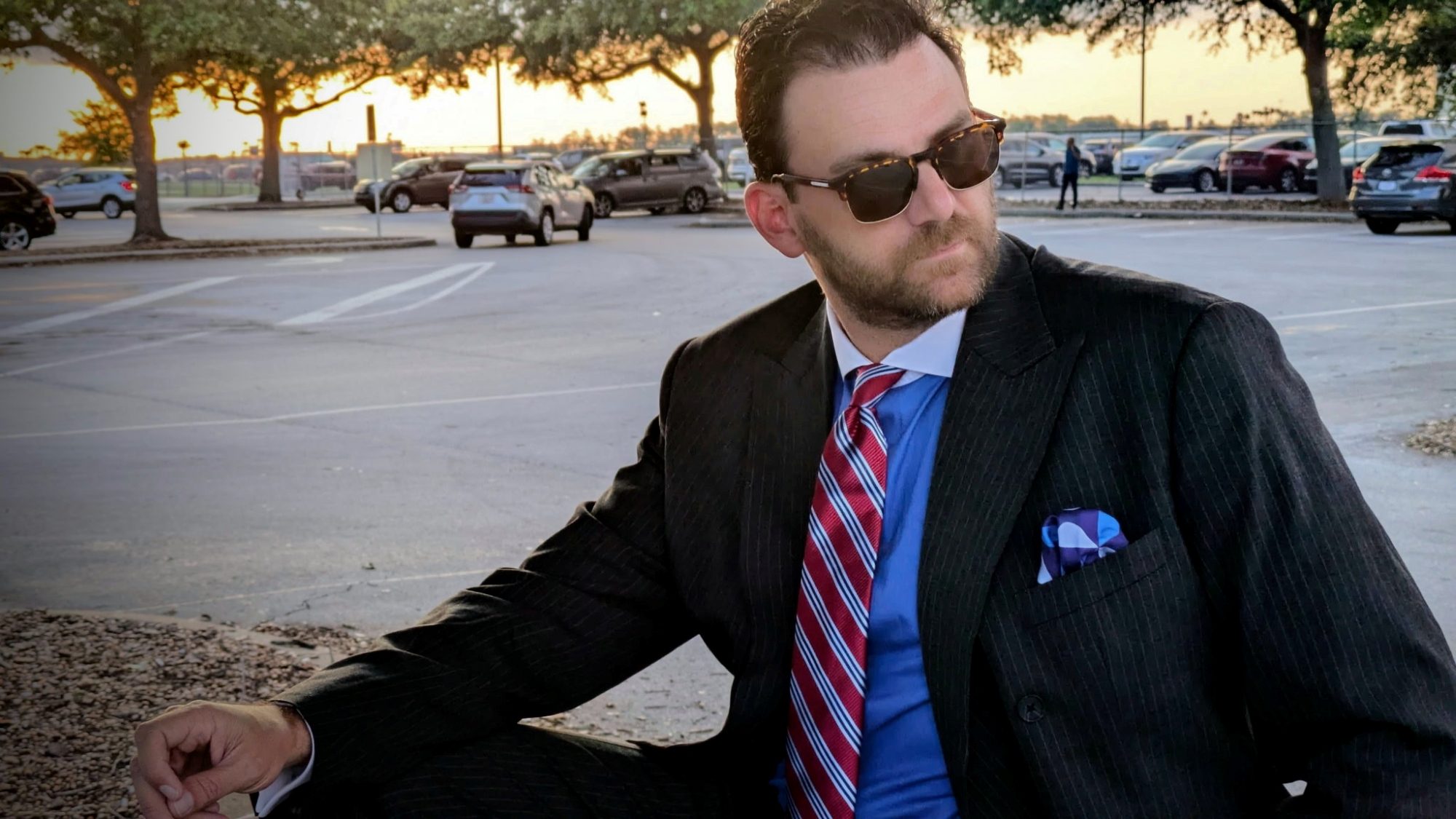 Man in power suit with sunglasses full