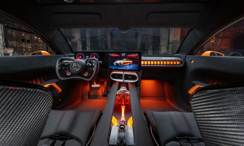 Mercedes-AMG Concept AMG GT XX interior view of front seats and dashboard.