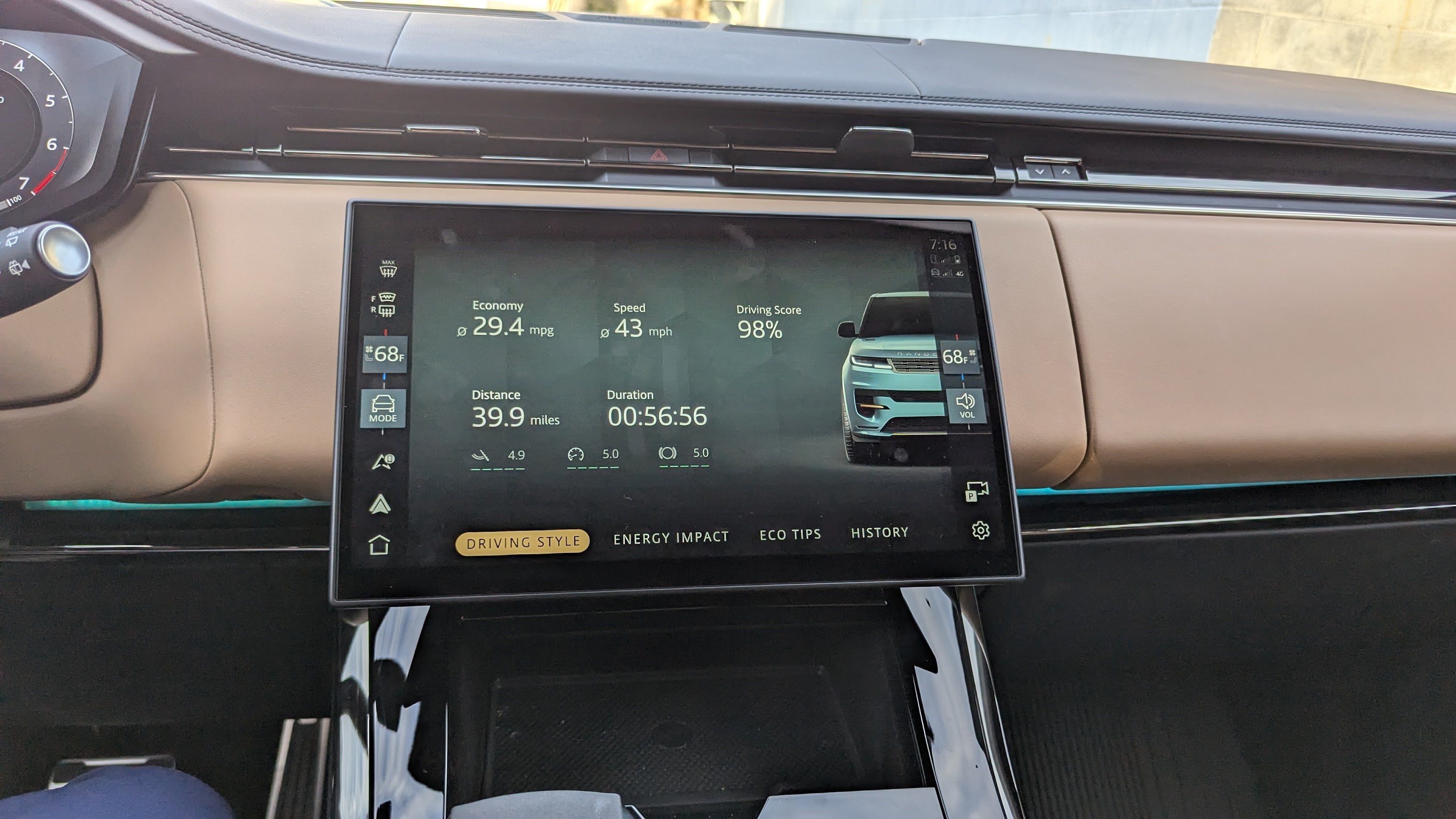 Range Rover Sport PHEV Eco Data display after a period of careful driving