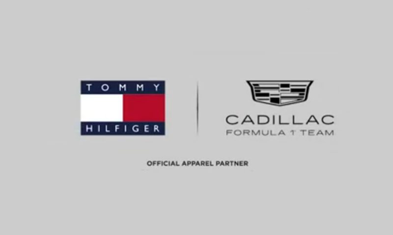 Tommy Hilfiger and Cadillac logos in F1 team partnership announcement.