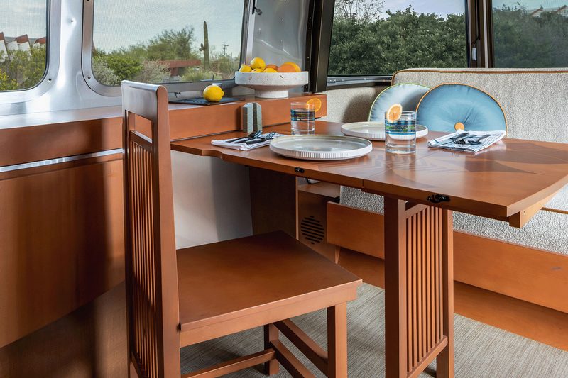 Convertible desk/dinette inside the Airstream Frank Lloyd Wright Usonian Limited Edition Travel Trailer.
