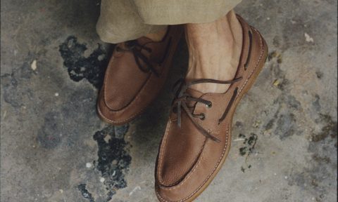 man wearing sperry x colbo boat shoe