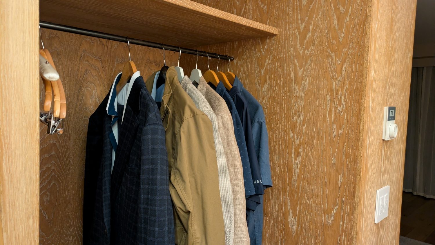 Clothes hanging in closet