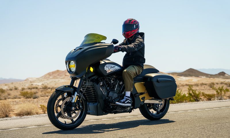 Cody riding his KRAUS customized 2025 Indian Chieftain PowerPlus motorcycle.
