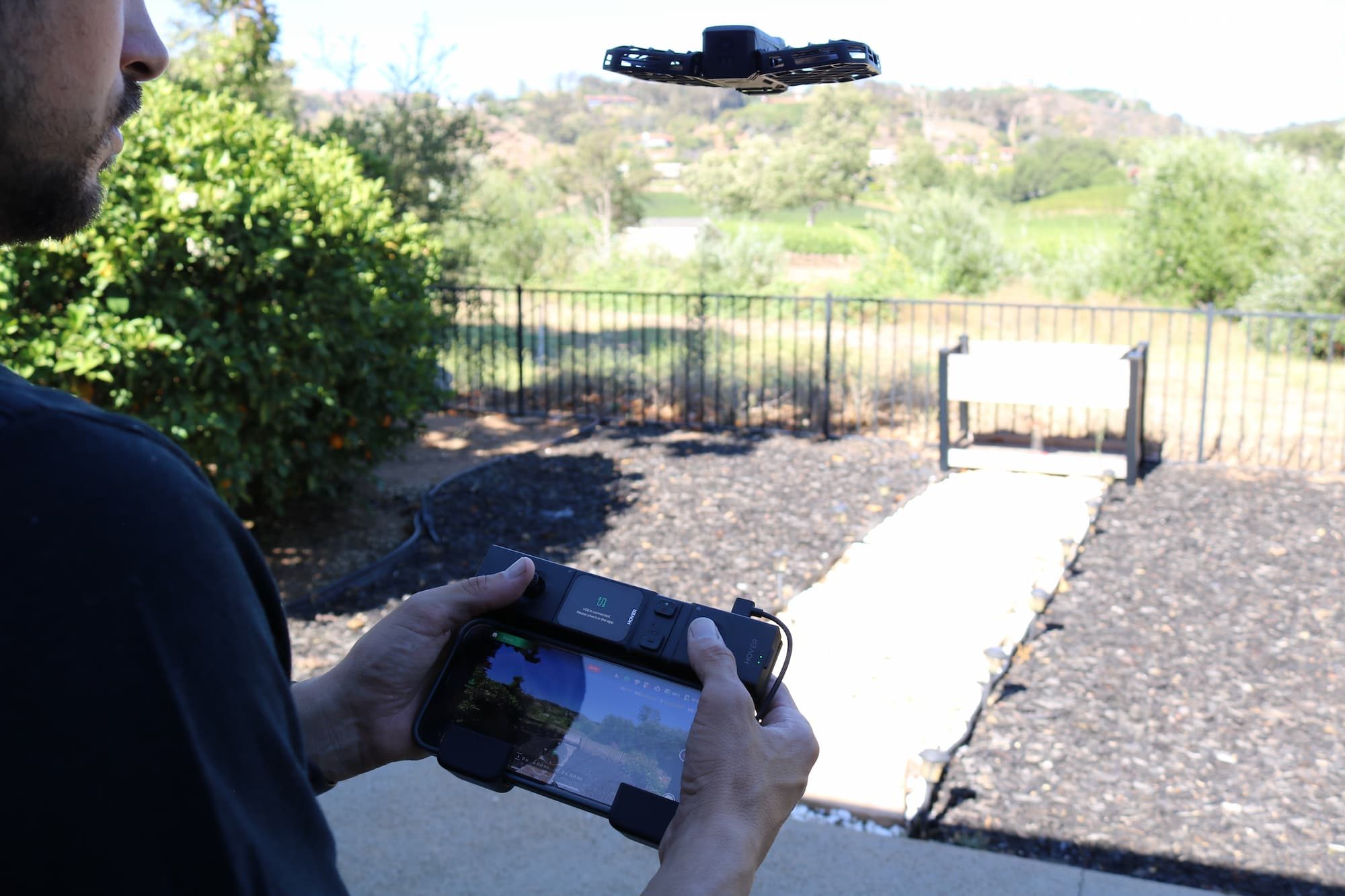 HOVERAir X1 Pro Max being flown by phone app