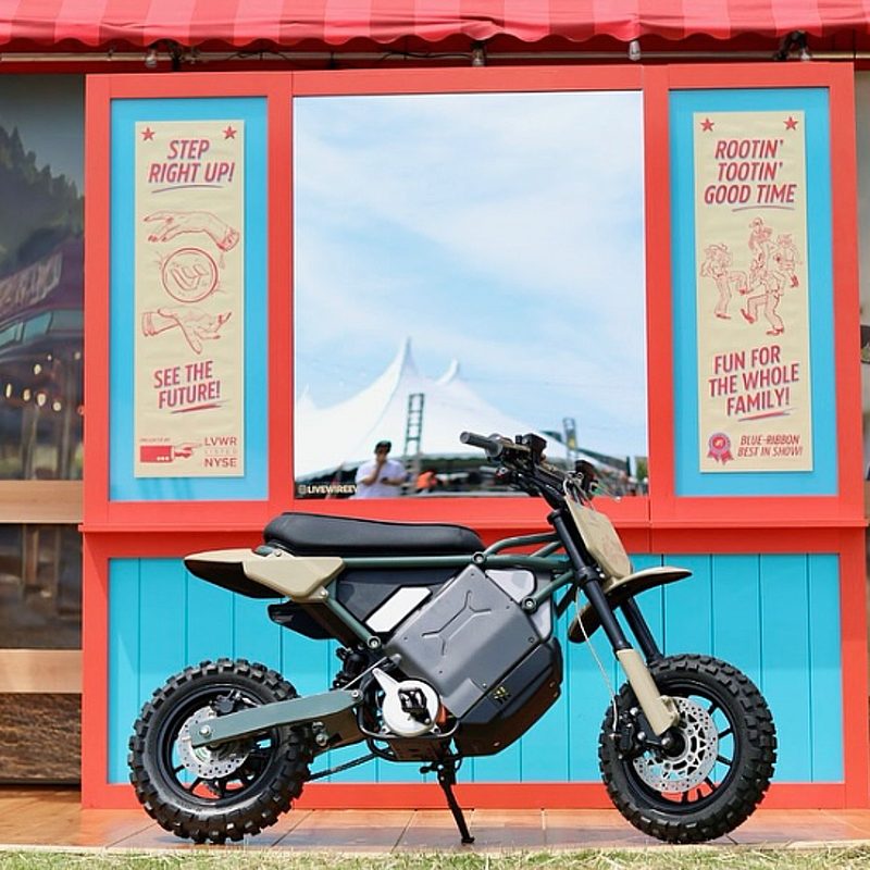 LiveWire previews 125cc equivalent EV trail motorcycle at a Harley-Davidson event.