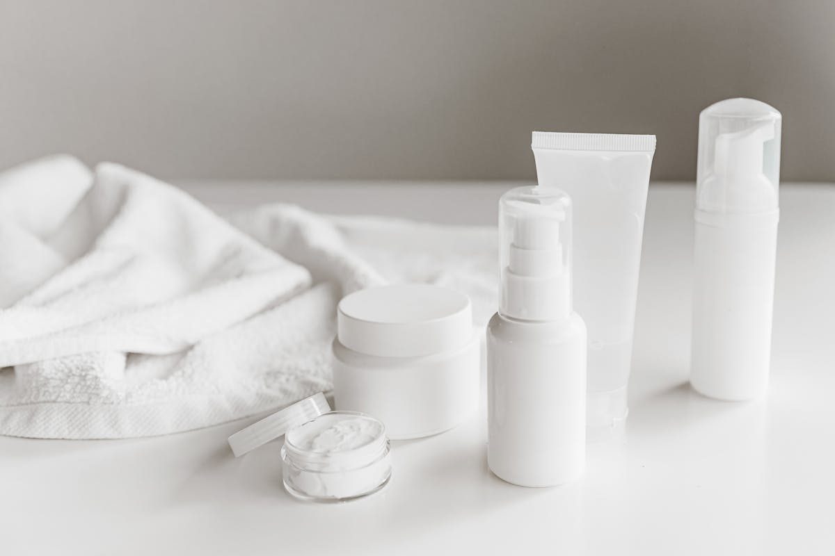 skincare creams white table