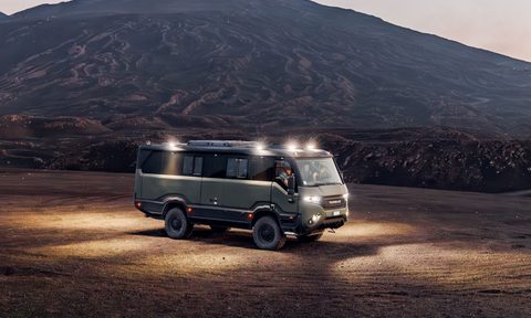 A Torsus Praetorian Liberra off-road RV parked in a desolate landscape.