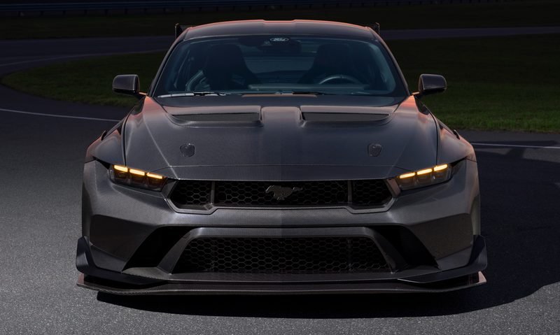2025 Mustang GTD Liquid Carbon direct front view.