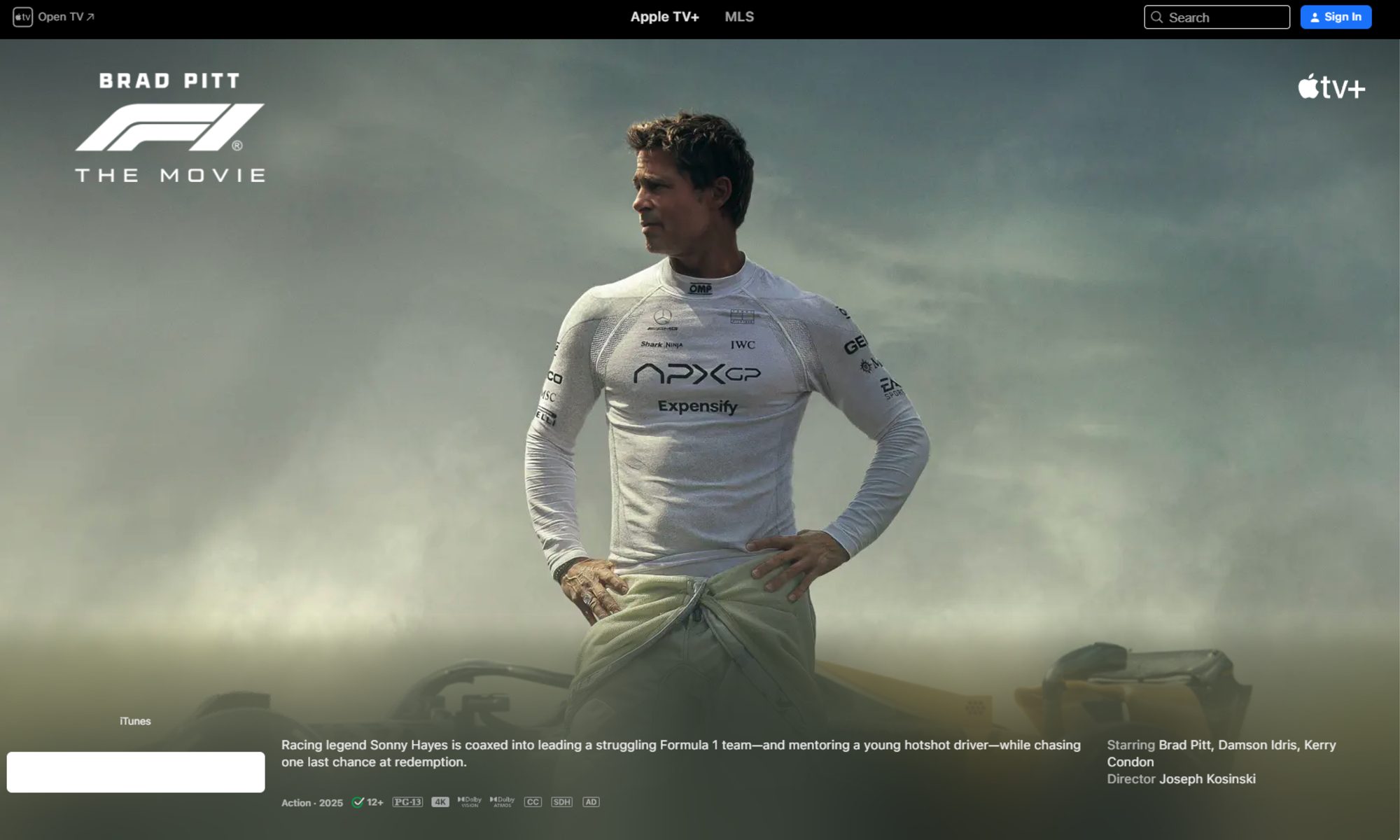 F1 The Movie available on Apple TV+.
