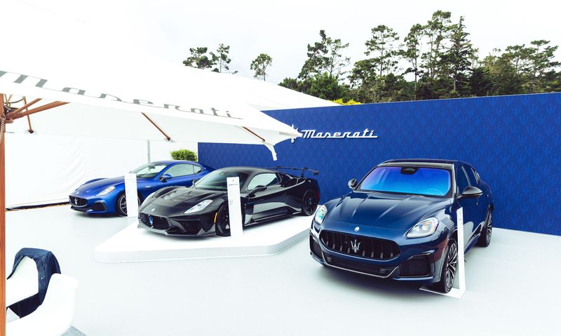 Maseratis on display at the Pebble Beach Concour Village during Monterey Car Week 2025.