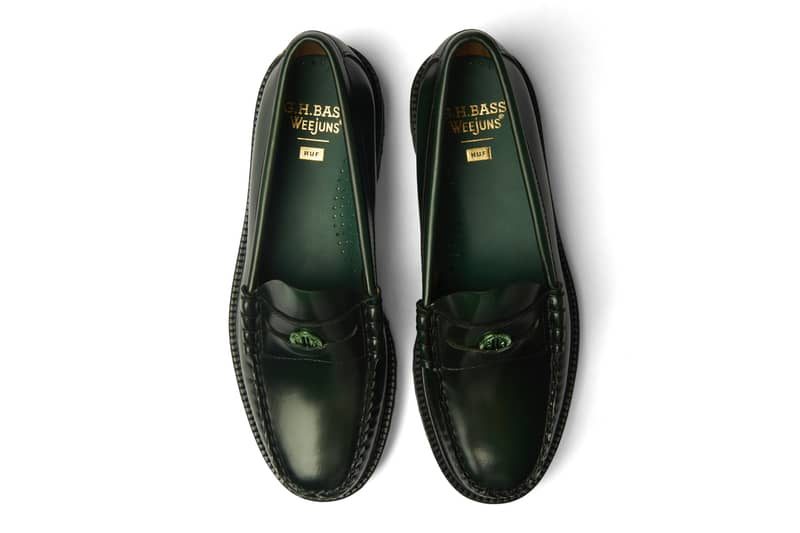 overhead view of huf gh bass green loafer