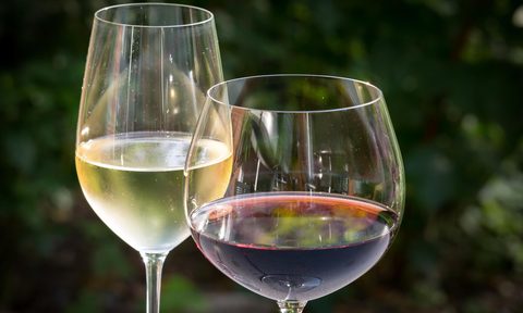 Glasses of red and white wine