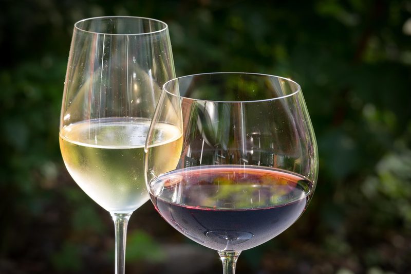 Glasses of red and white wine