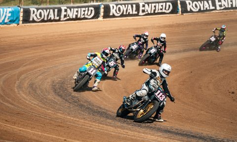 Royal Enfield BTR riders Rodriquez, Little, and Gottsch leading the way.