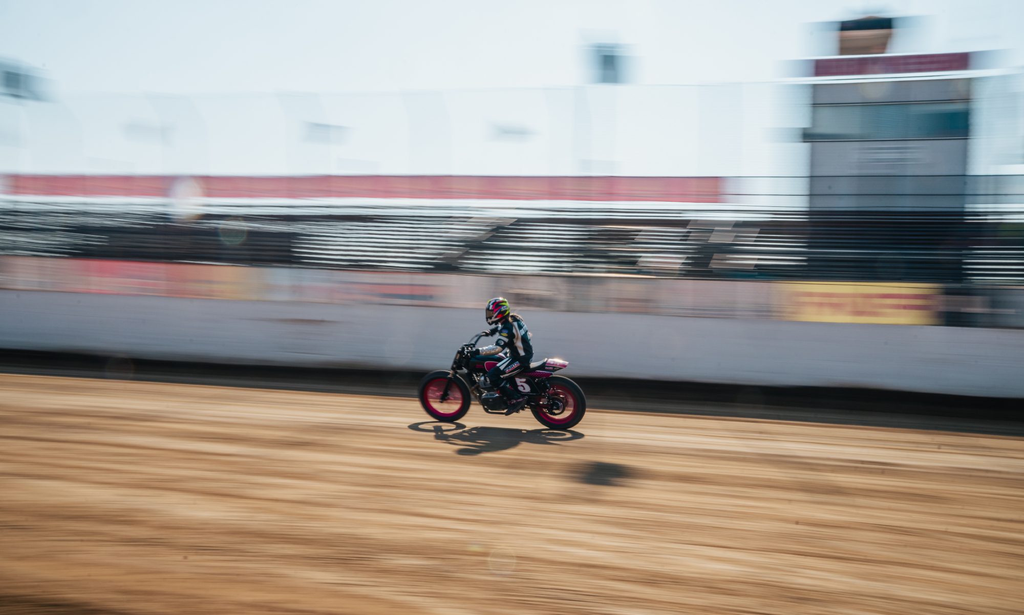 Emma Gottsch in the Ozark BTR Flat Track race left side profile.