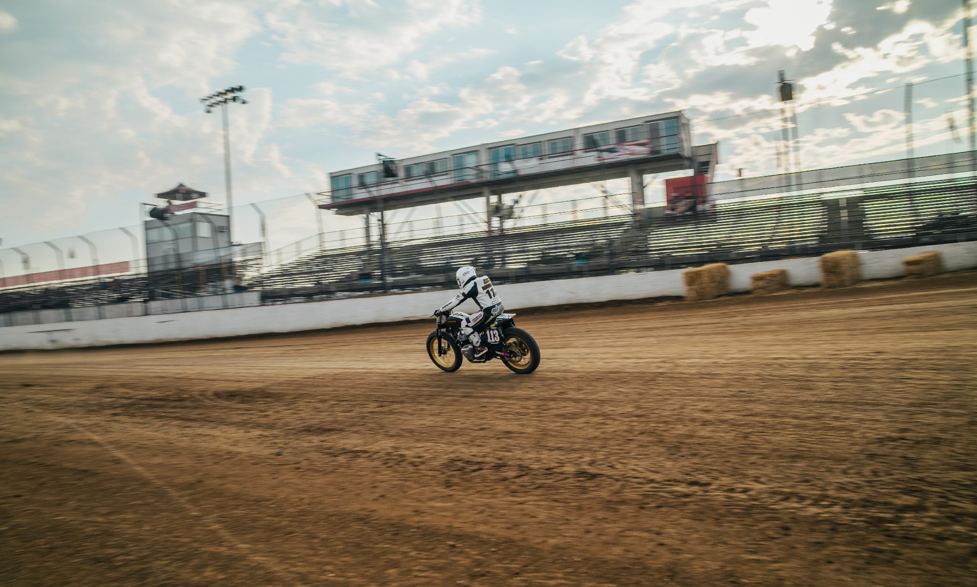 Madicela Rodriquez in the Ozark BTR Flat Track race left rear three quarter view.