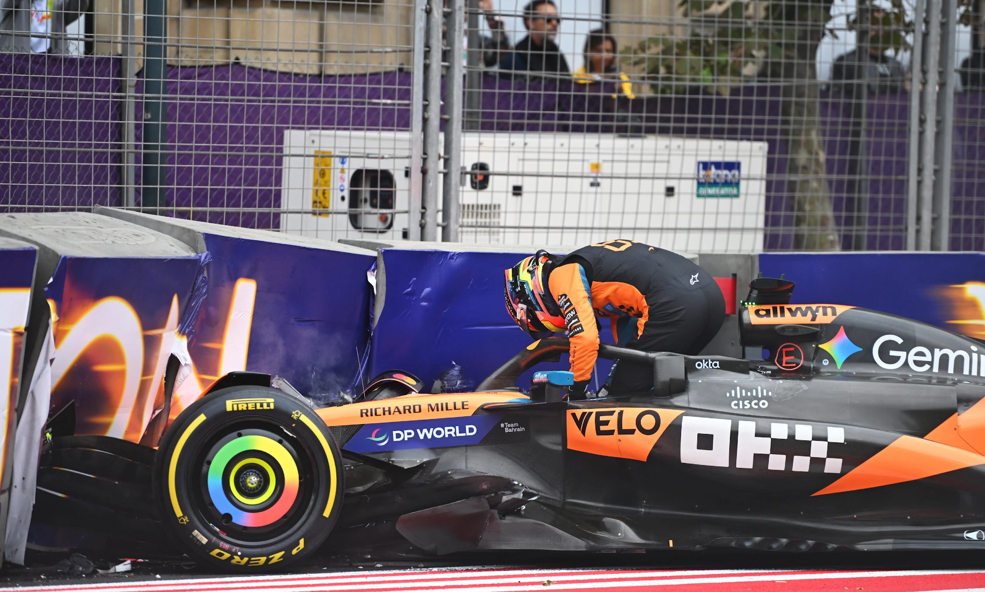 McLaren driver Oscar Piastri ended his race on turn 5 during the first lap of the Azerbaijan Grand Prix.
