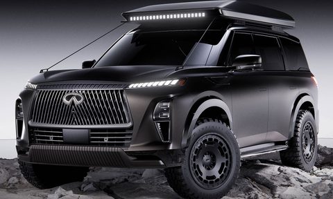 Front 3/4 studio view of the new Infiniti QX80 Terrain Spec concept overlanding SUV.
