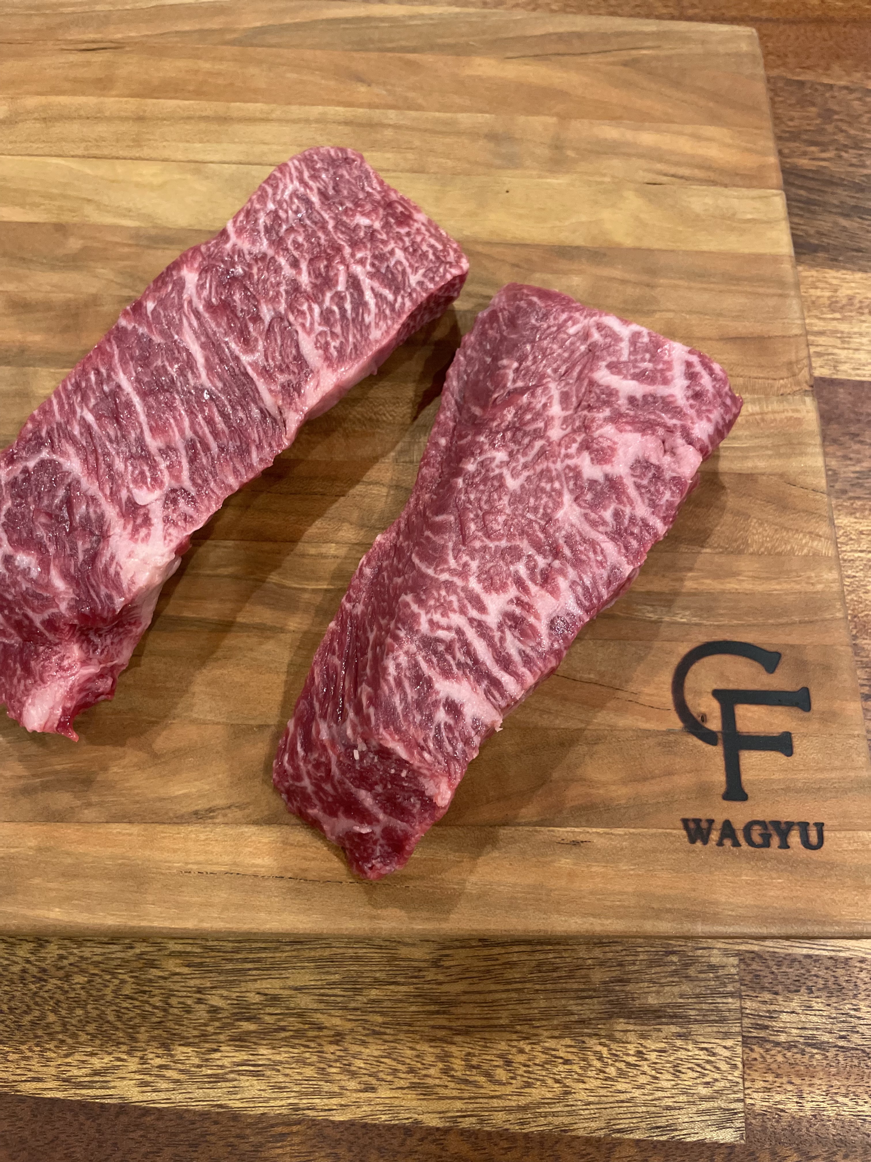Caroland Farms wagyu beef on wooden board