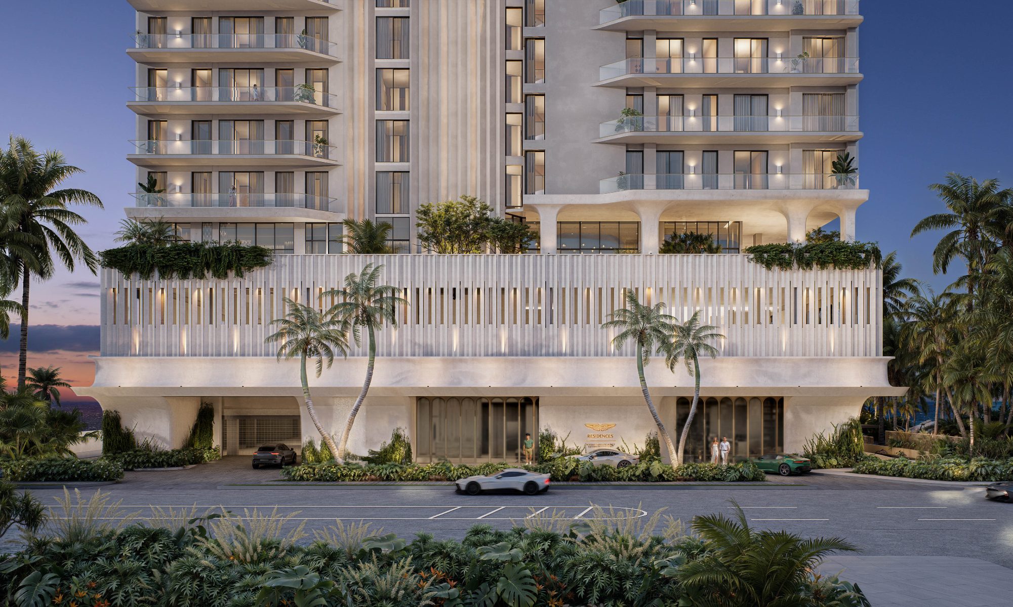 Direct front view of the Aston Martin Residences Daytona Beach Shores.