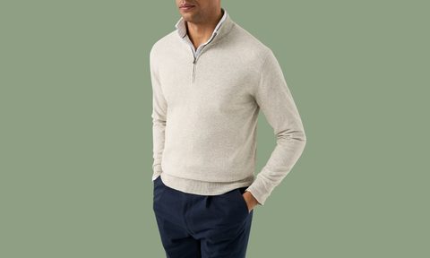 Eton Cotton-Cashmere Fine Weave Quarter-Zip Sweater
