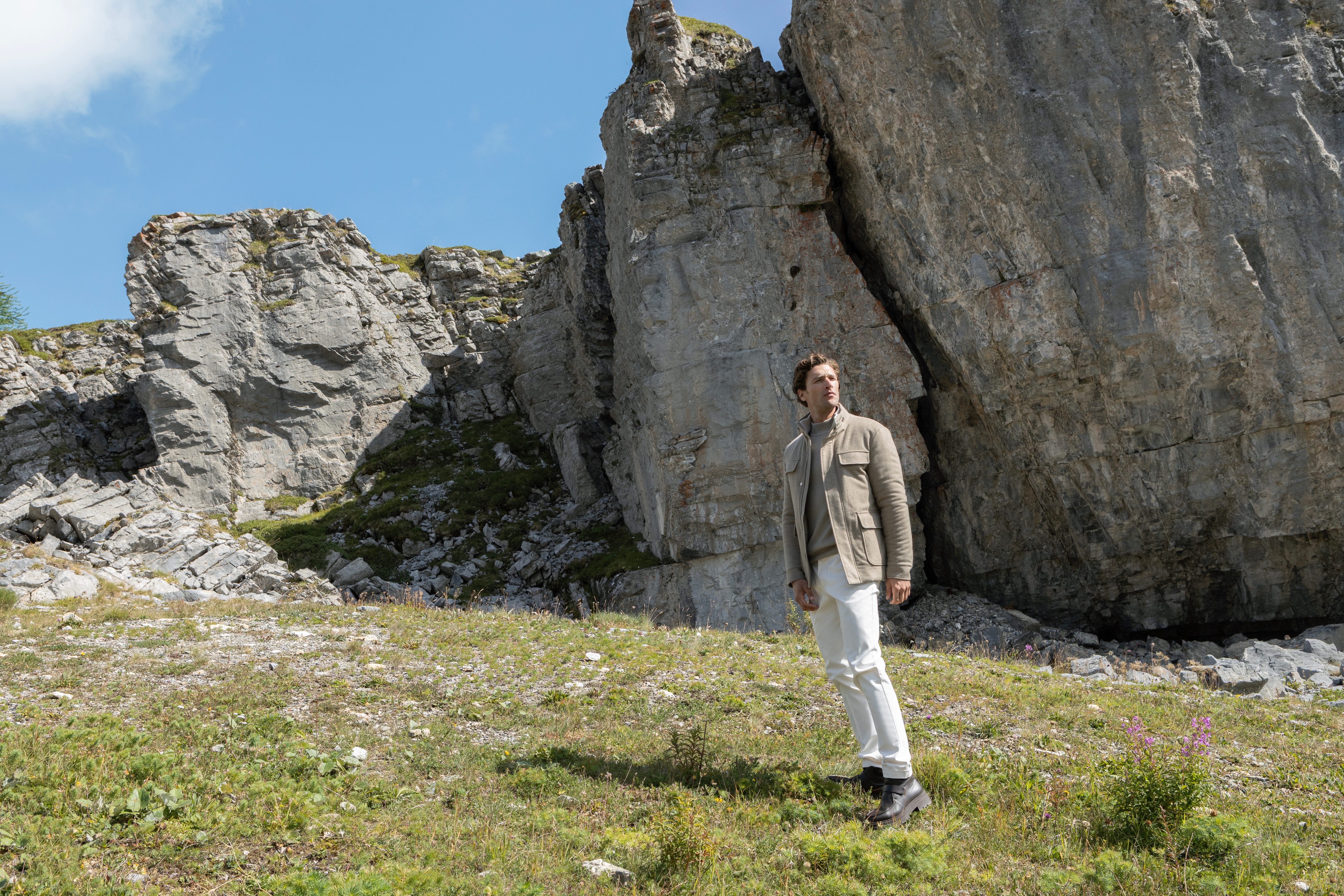 Man standing on mountaintop