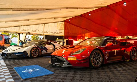 Maserati GT2 MCXtrema and GT2 Stradale in the Indy fan zone.