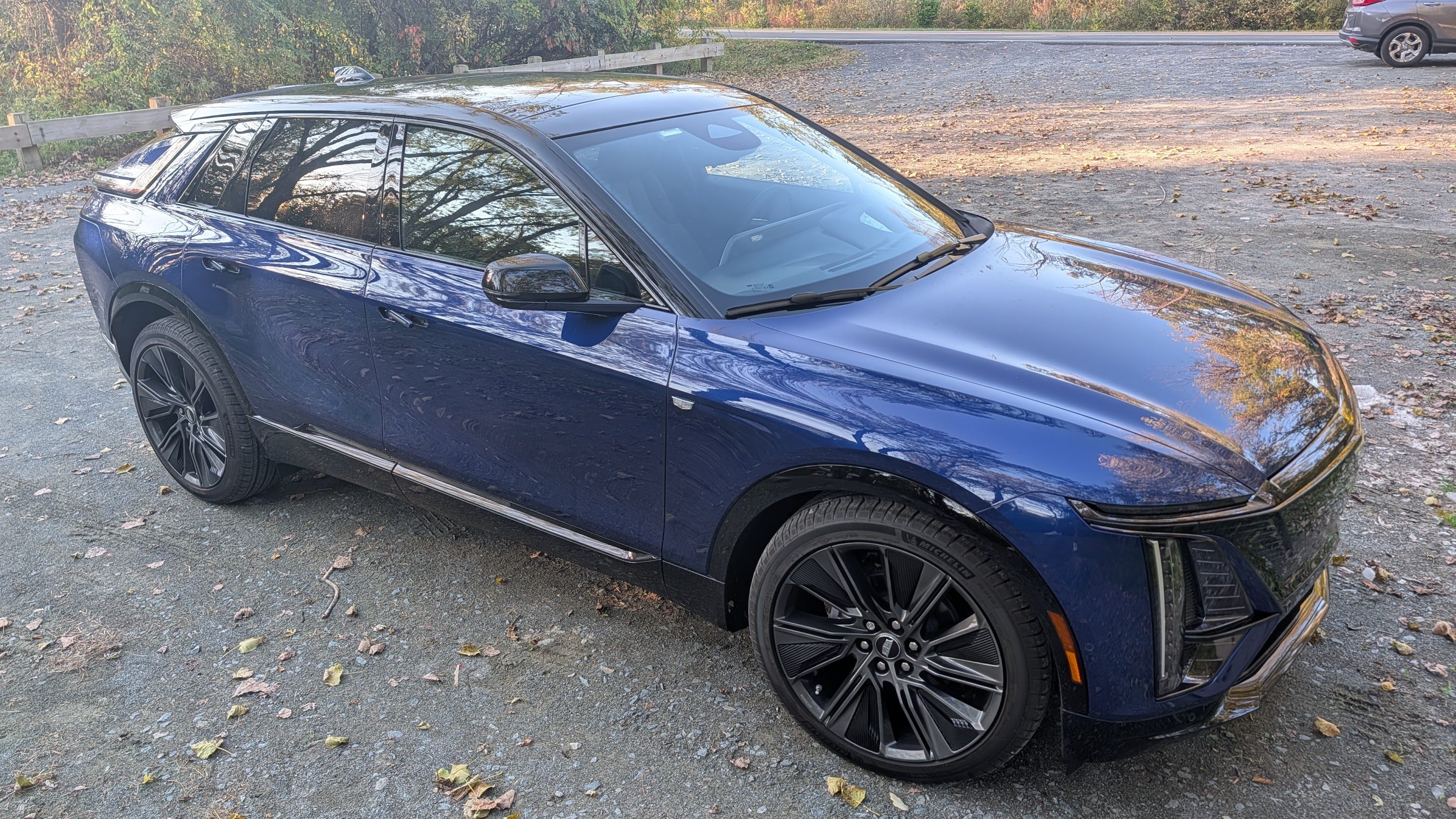 Front view of a blue 2026 Cadillac Lyriq