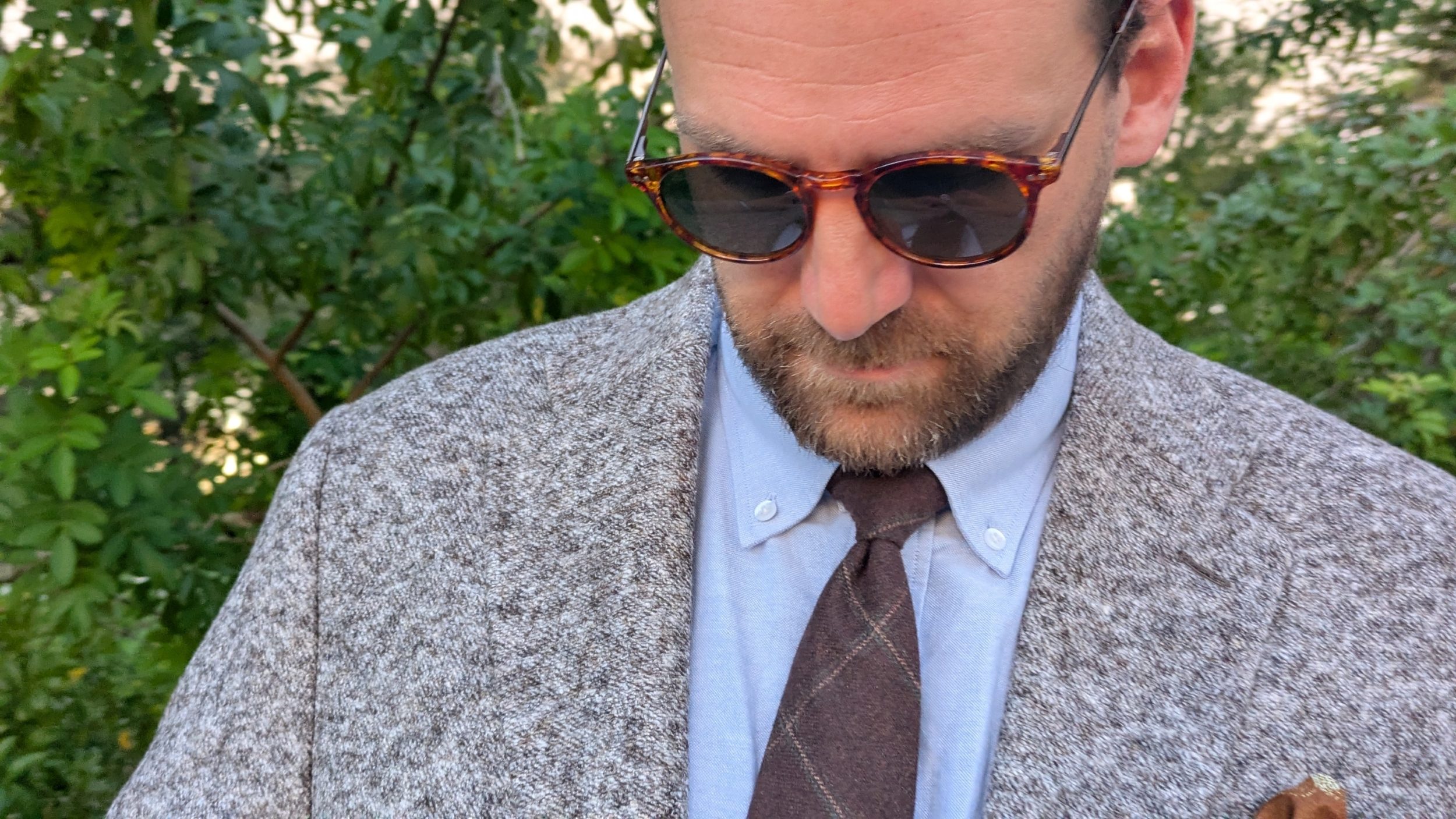 blue button down with a tie