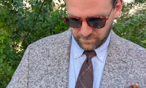 blue button down with a tie