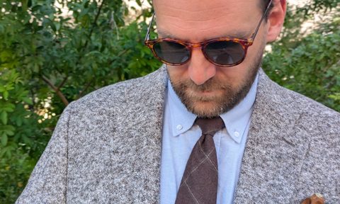 blue button down with a tie