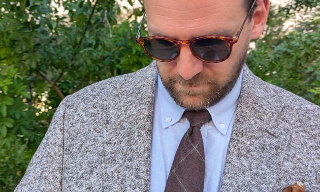 blue button down with a tie