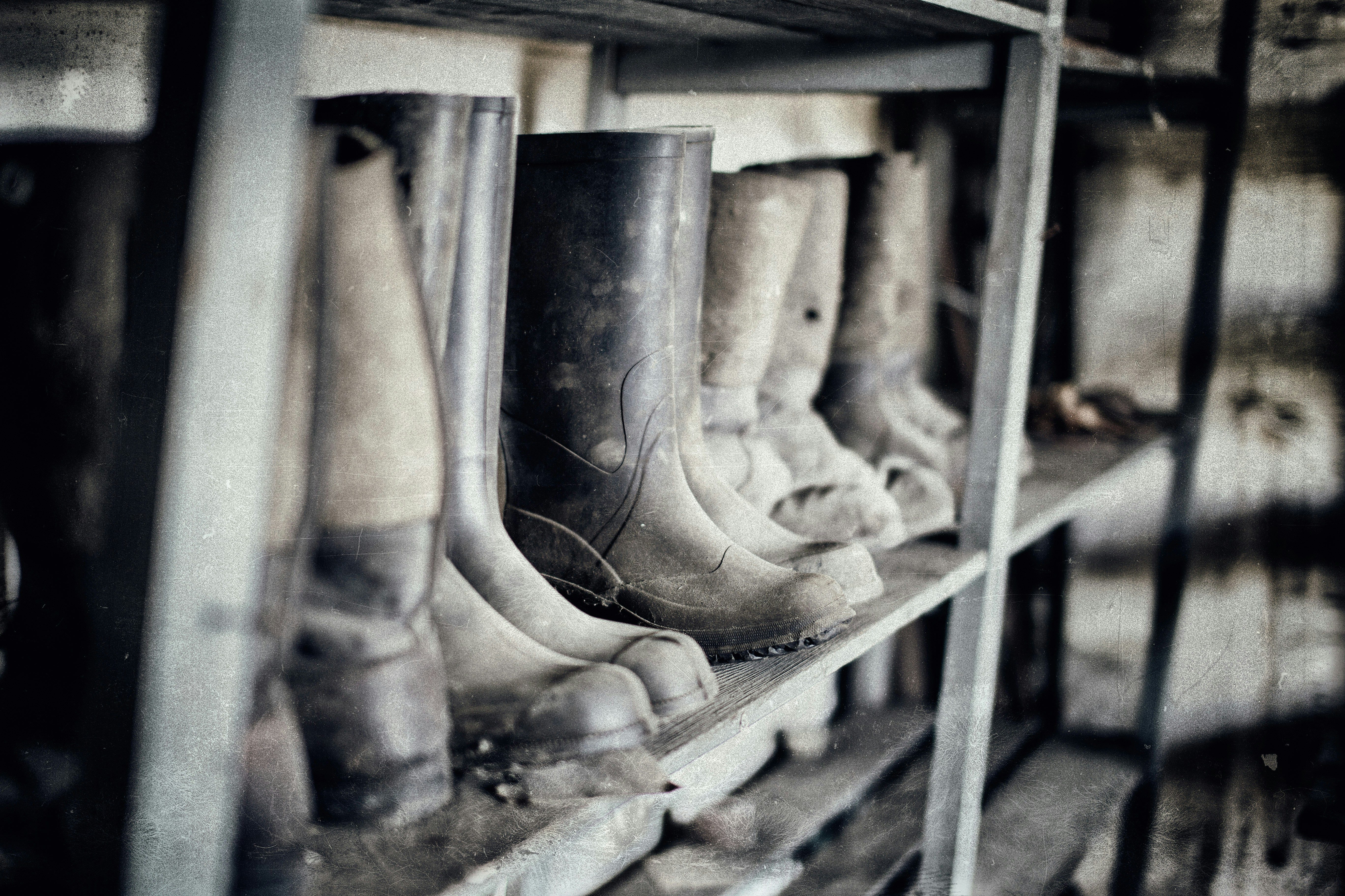 rain boots on a rack