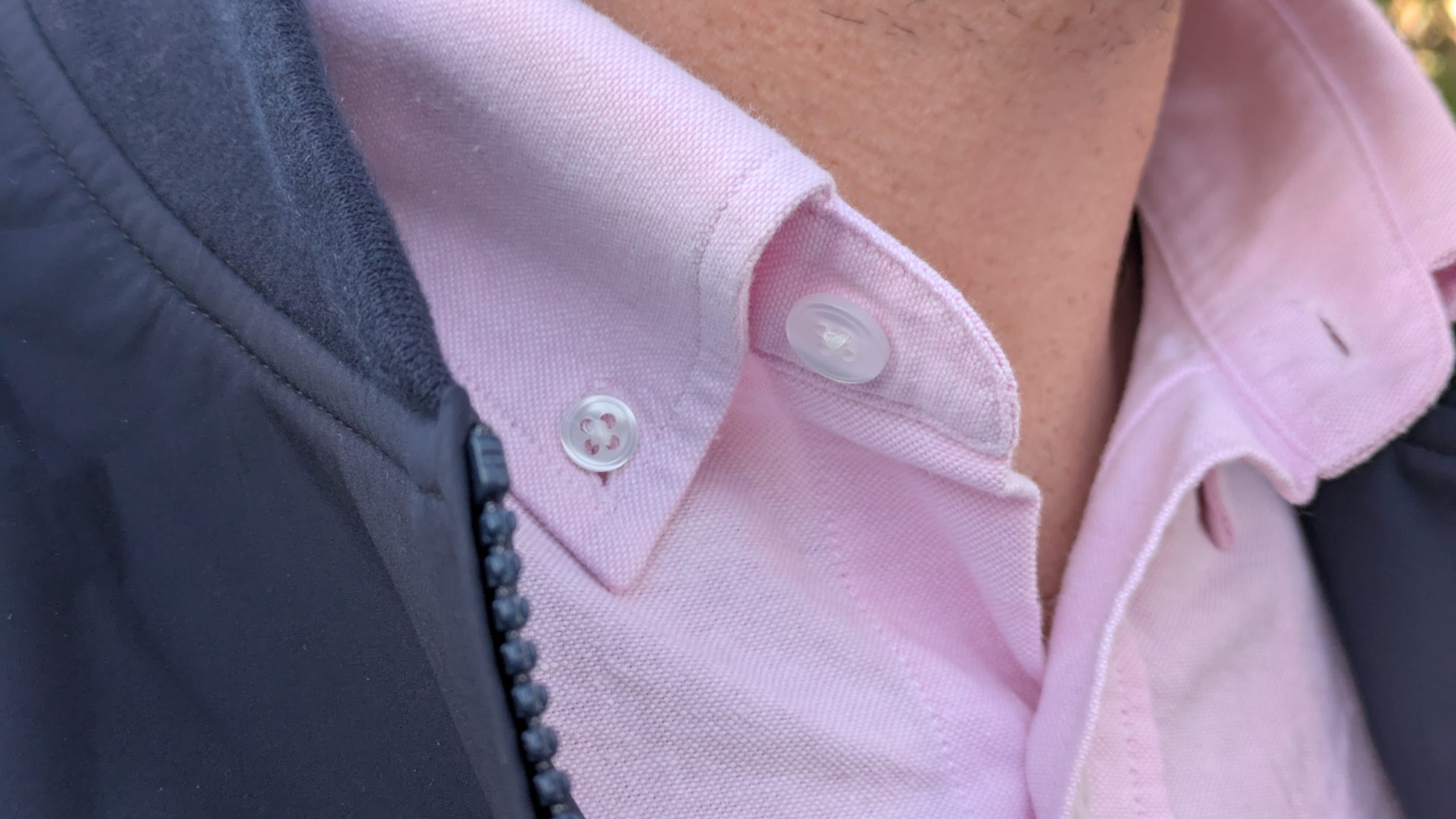pink button down close up