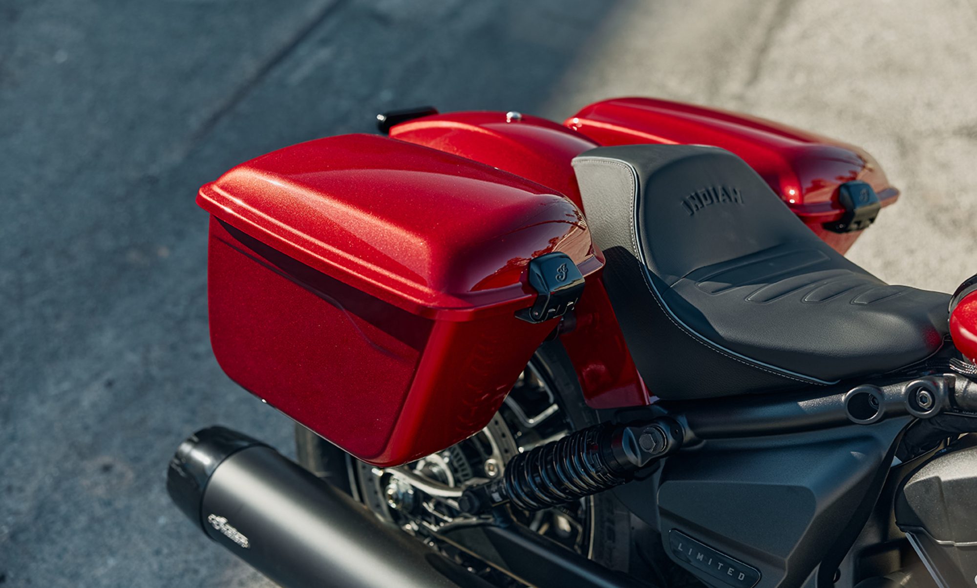 2026 Indian Sport Scout RT close shot of travel cases and back supported seat.
