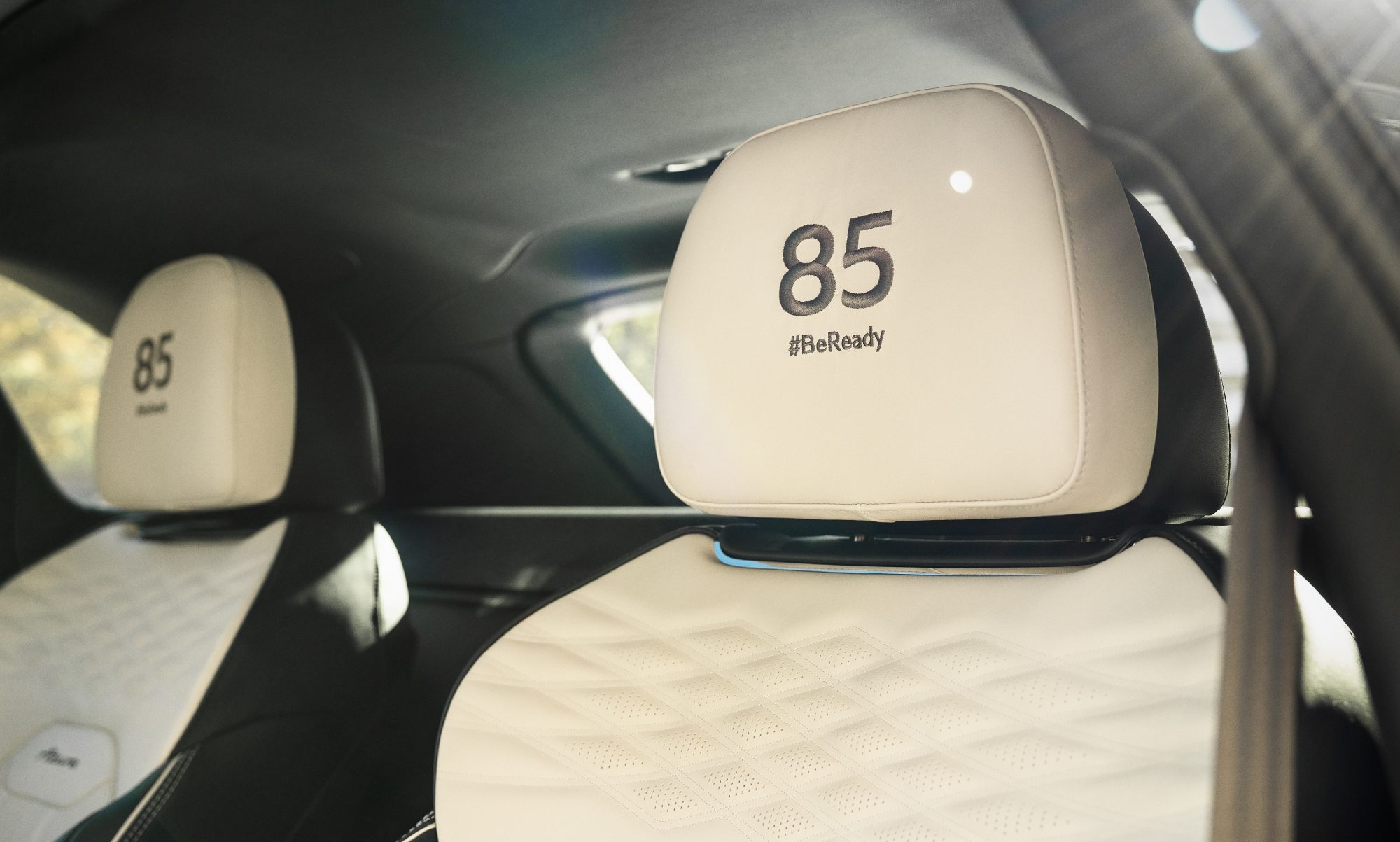 Bentley 2025 Bentayga Remembrance Car headrests representing the 85 years passed since the bombing in 2040.