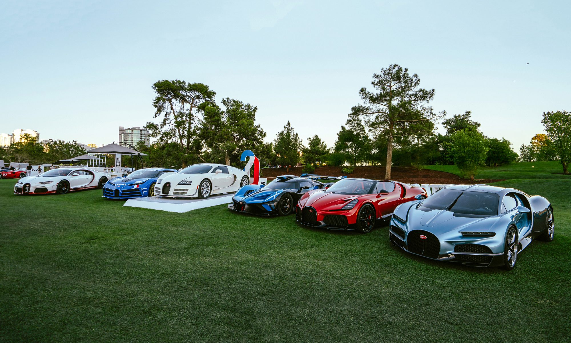 Bugatti Veyron models on the Concours Friends of Wynn lawn.