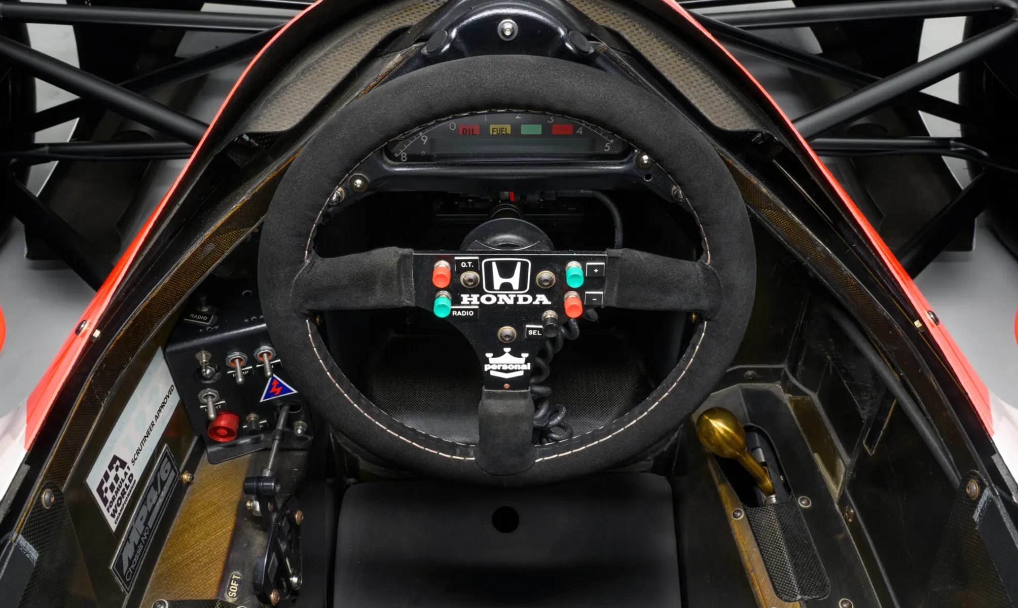Cockpit of Senna's 1991 McLaren F1 race car.