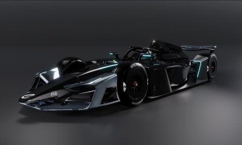 Formula E Gen4 car left front three quarter view.